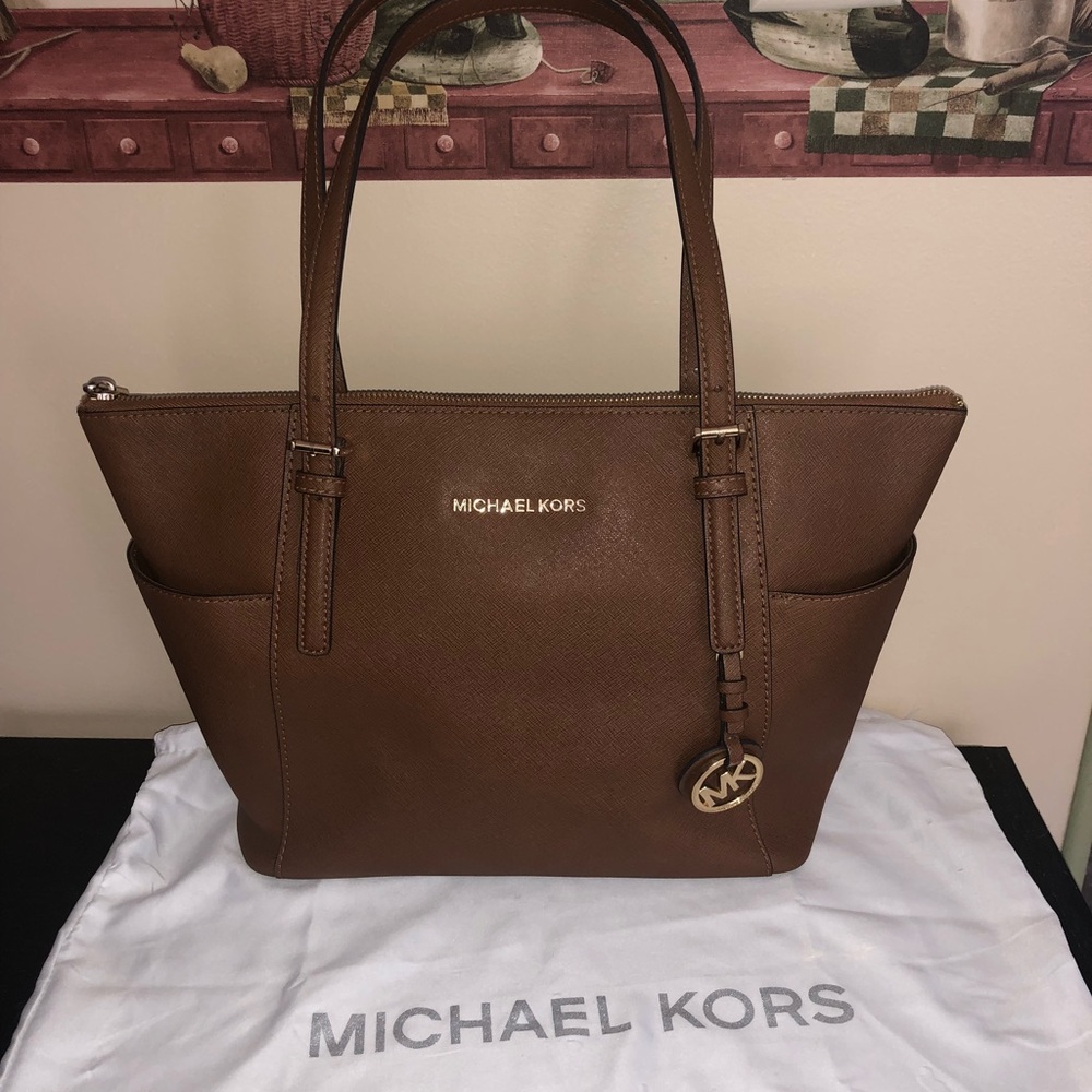 Beige Michael Kors Medium Leather Tote Handbag